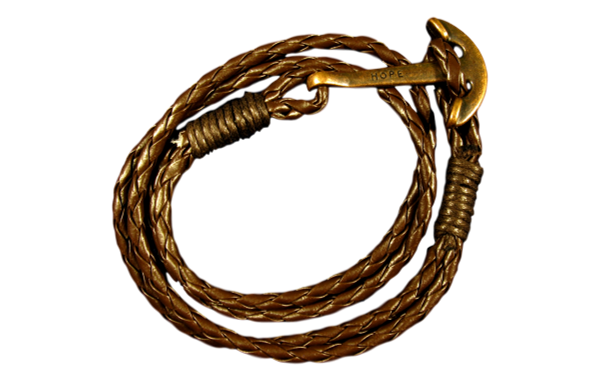 Brunt läderarmband med ett ankare i antikstil